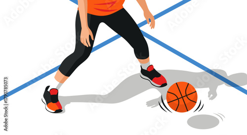 Dynamic dribbling on court: close-up of player with basketball