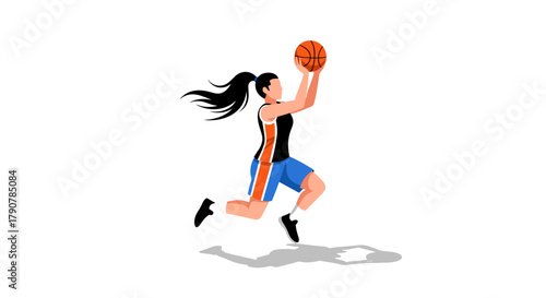 Dynamic female basketball player shooting hoops in action pose