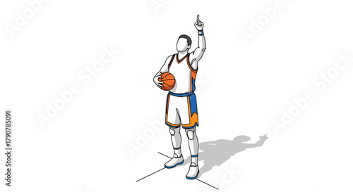 Dynamic isometric basketball player with ball and celebratory pose
