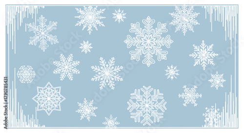 Winter background with snowflakes and icicles creating a festive holiday design