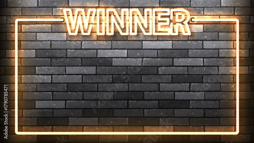 Vector neon frame with Winner text isolated on the wall background.