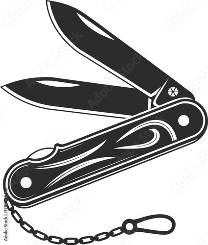 Folding Pocket Knife Vector Illustration.