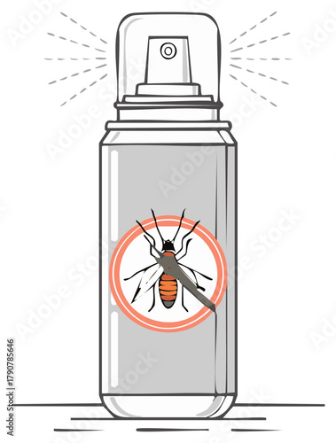 Insect repellent spray with an illustration of a mosquito or insect inside circle