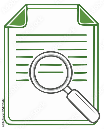 Document Review and Audit Icon with Magnifying Glass Illustration for Research and Analysis