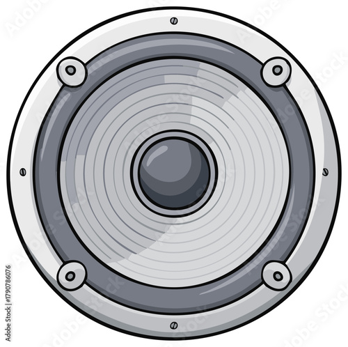 Grayscale cartoon audio speaker illustration isolated for music and sound design