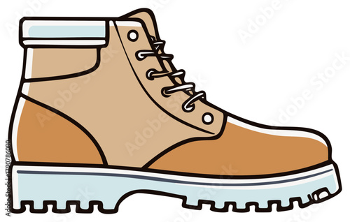 Stylish Hiking Boot Illustration With Laces and Thick Sole Design Depicts Durable Footwear for Outdoor Adventures