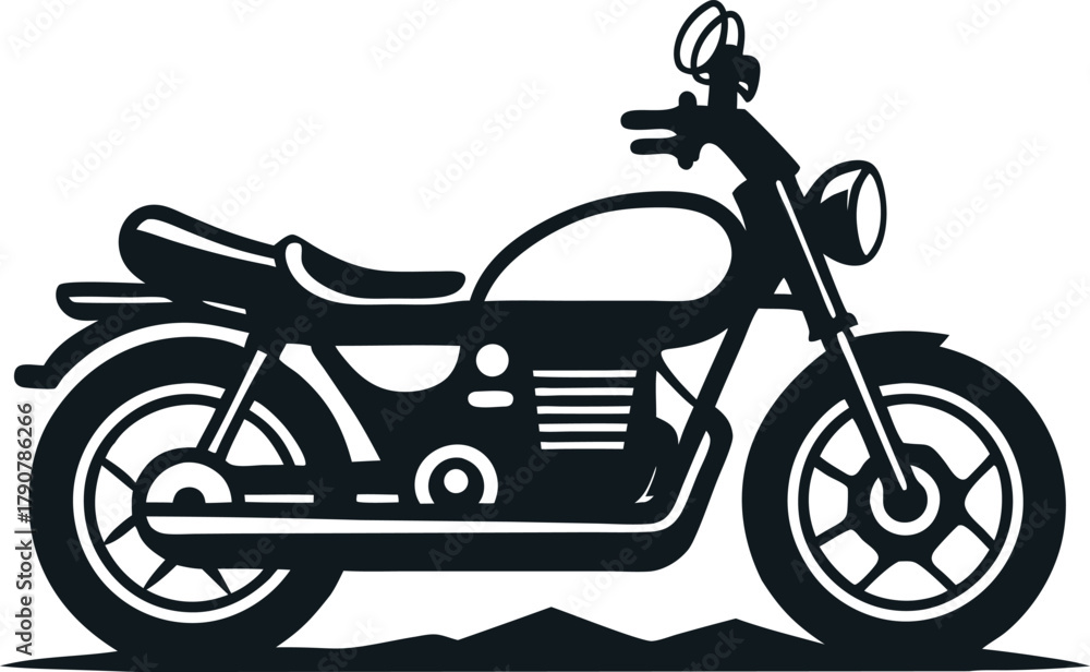 Obraz premium Design of Silhouette Vehicle Motorcycle Illustration Riding on White Background Simple Motorbike Transportation Style