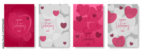 A romantic set of Valentine's Day posters in elegant red, gray, and white tones