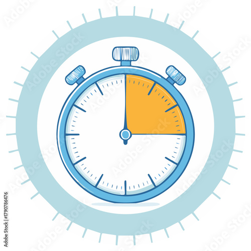 Blue stopwatch with orange segment indicating time elapsed and outer blue ring with tick marks