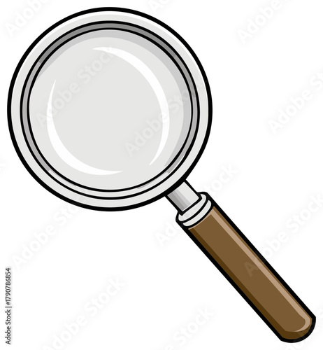 Cartoon magnifying glass illustration for search, discovery, and investigation concepts
