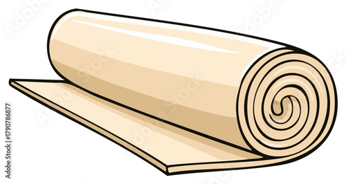 Rolled beige dough or fabric mat cartoon illustration for cooking craft or textile themes