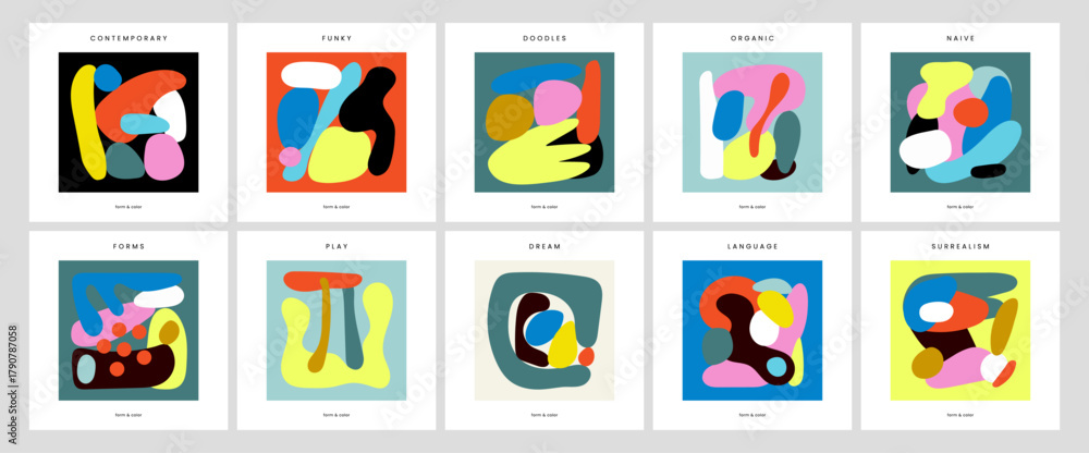 Fototapeta premium Contemporary abstract colorful shapes composition set