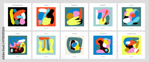 Contemporary abstract colorful shapes composition set