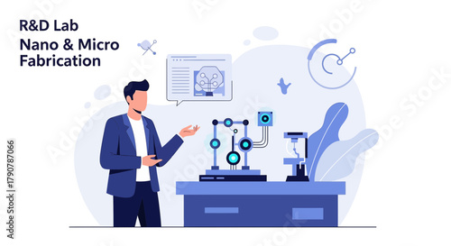 Illustration of research and development laboratory with nano and micro fabrication process