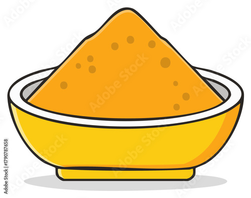 Pile of Turmeric Spice Powder in a Yellow Bowl Cartoon Illustration