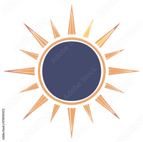 Illustration of sun with light rays and circle, summer solstice, celestial, solar symbol, abstract energy