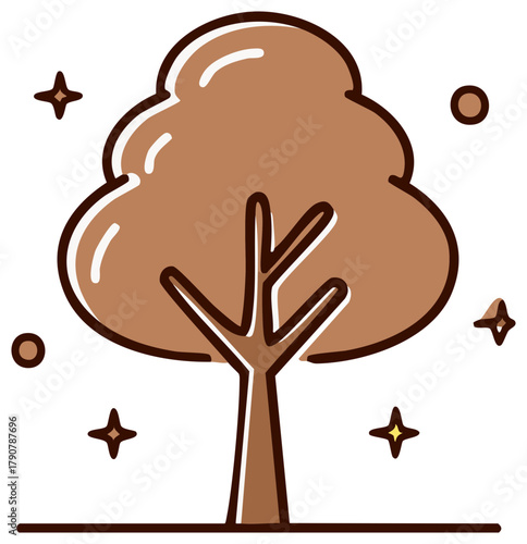 Stylized tree with stars and a whimsical appearance in a cartoon style illustration