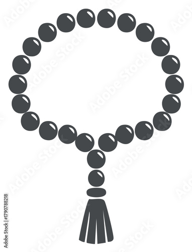 Monochrome prayer beads with tassel simple vector icon illustration