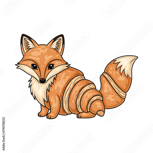 Whimsical Fox Croissant Hybrid Creature Sitting animal