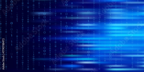 Blue Binary Data Software Programming Code Background. Random Parts of Program Code. Digital Data Technology Concept. 1 0 Machine Code. Random Binary Data Matrix Wide Vector Illustration.