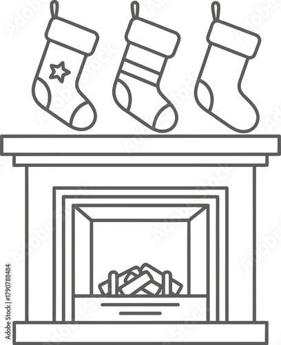 Minimalist christmas fireplace with stockings hanging ready for santa's arrival
