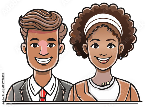 Happy Diverse Couple Smiling Together With Warm Expressions and Casual Stylish Attire