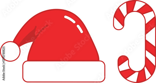 Festive christmas santa hat and candy cane illustration on a light background