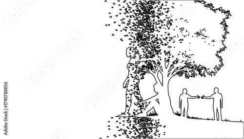 Symbolic Tree Scene with Human Figures and Transformation Motif