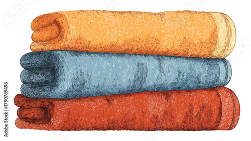 Vibrant Colorful Bath Towels Set in Soft Orange and Blue Colors