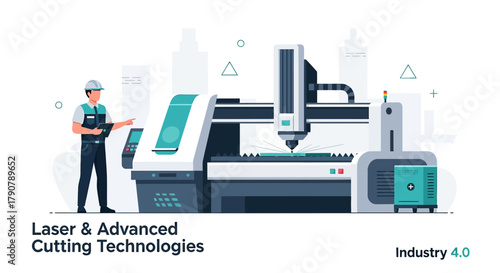 Laser cutting machine illustration showcasing advanced industrial technology and engineering
