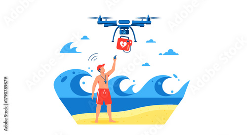 Lifeguard Uses Drone to Deliver Defibrillator on Beach for Rapid Medical Assistance