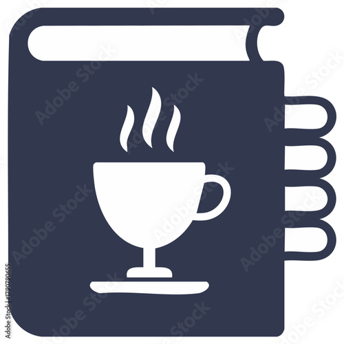 Flat design icon of a thick book and steaming hot drink cup, symbolizing education, knowledge, and comfort