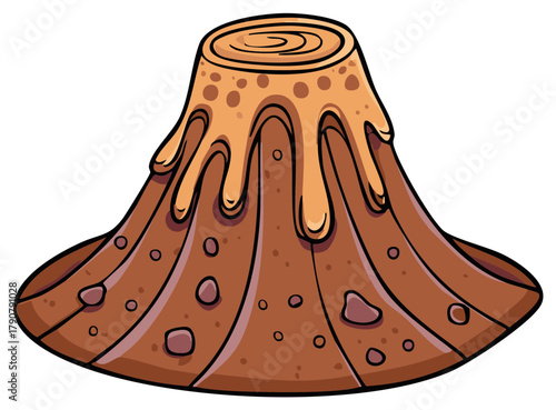 Cartoon volcano erupting with lava and spewing ash