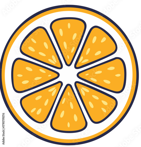 Vibrant orange citrus fruit slice in a stylized graphic illustration depicting freshness and health
