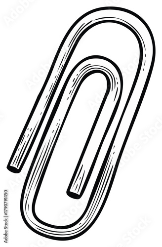 Hand drawn paperclip office supply in a black and white vintage sketch style