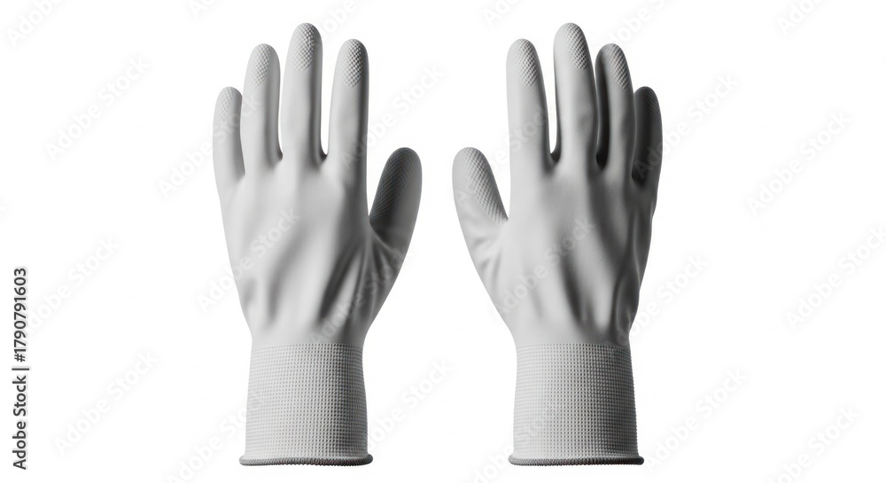 Obraz premium Two clean, white rubber gloves isolated on a stark white background