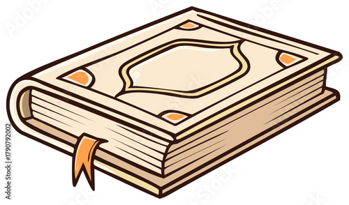 Closed cartoon book with bookmark, vintage design and blank cover ready for text