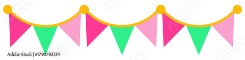 Cheerful party garland with pink & green triangle flags, ideal for celebrations.