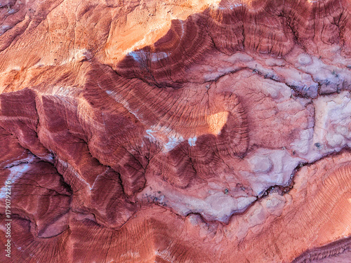 Colorful layered sedimentary mountains with geological pattern of Altyn Emel national park in Kazakhstan