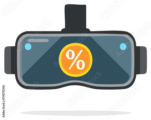 VR glasses displaying percentage sign for discounts and sales, digital technology for advertising and special offers