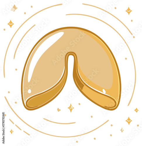 Fortune Cookie Vector Graphic with Sparkling Accent Lines and Dots for Chinese or Lunar New Year Concept
