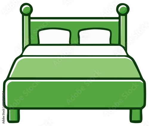 Comfortable Green Bed with Pillows for Relaxation and Sleep