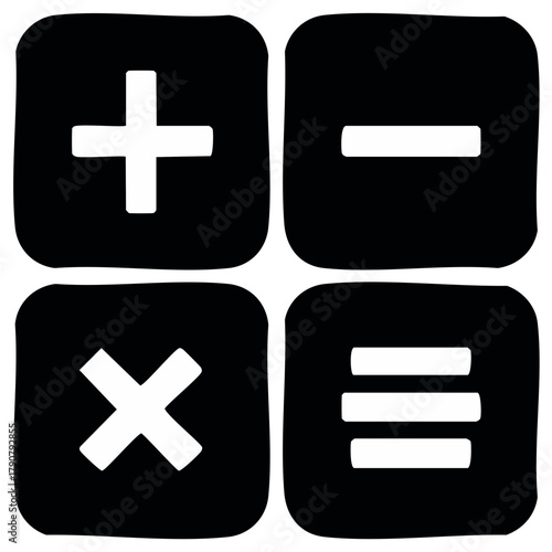 Hand Drawn Math Symbols Plus Minus Multiply Divide Buttons Isolated