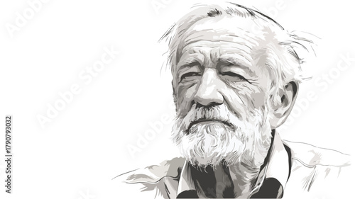 Elderly Man Portrait on White Background Vector Illustration