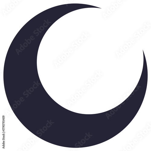 Dark Crescent Moon Symbol Isolated on White Background for Celestial and Night Themes