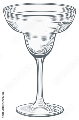 Engraved glass illustration of a cocktail or margarita glass