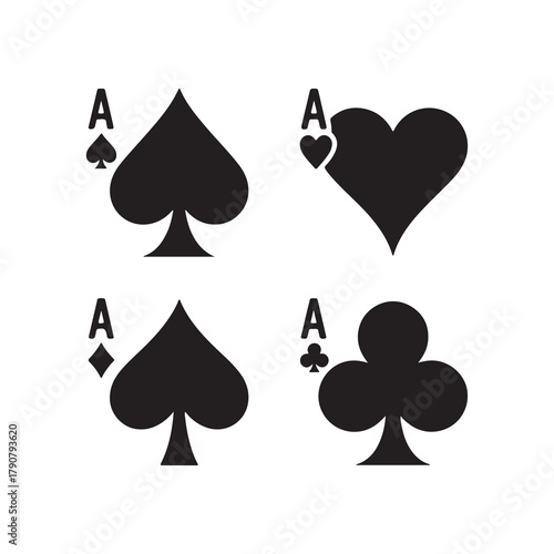 Four Playing Card Suits Vector Icon Set