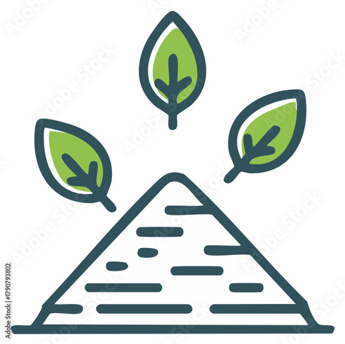 Fertile soil mound with growing leaves symbol