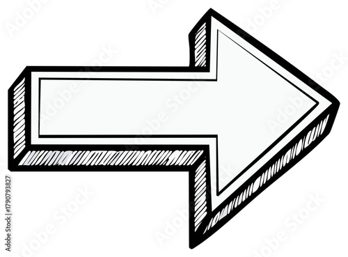 Hand Drawn Arrow with Three Dimensional Effect Indicating Direction for Presentation or Design Emphasizing the Path Forward