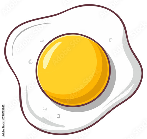 Stylized Fried Egg with Yellow Yolk and White Outline on a Clean White Background